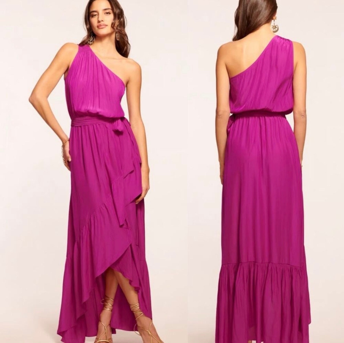 New Ramy Brook Nicola Maxi Dress Wild Rose Xs One Shoulder Resort Wedding Guest